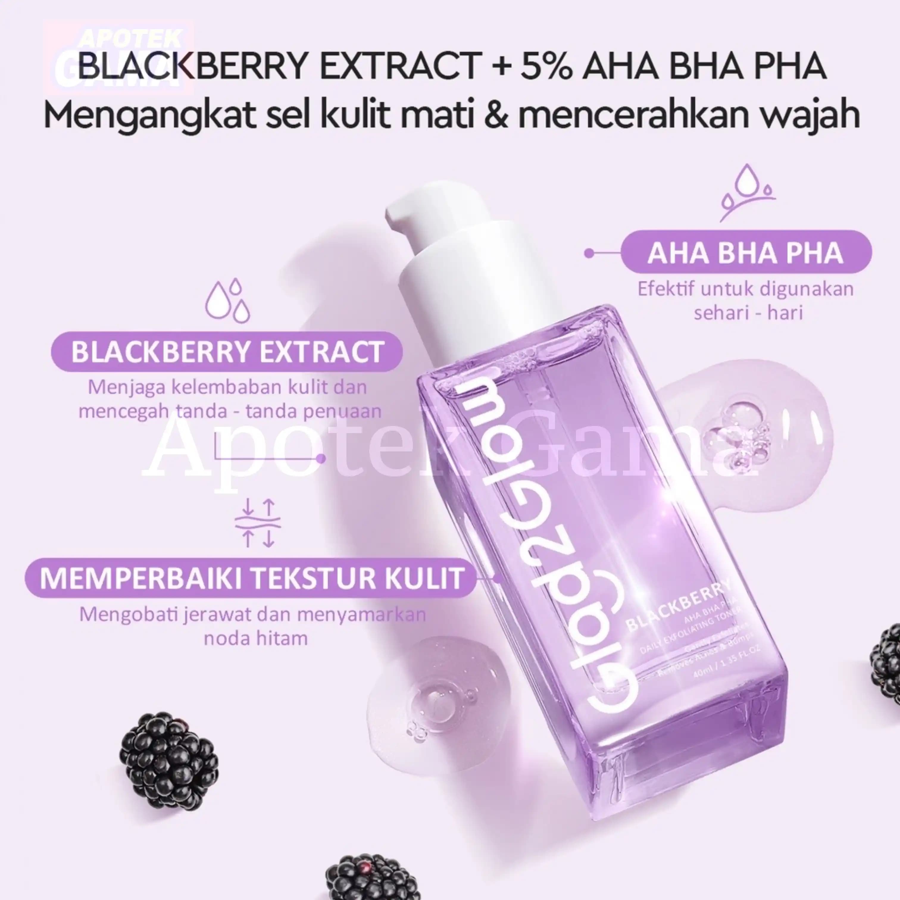 GLAD2GLOW BLACKBERRY AHA BHA PHA DAILY EXFOLIATING TONER 40 ML
