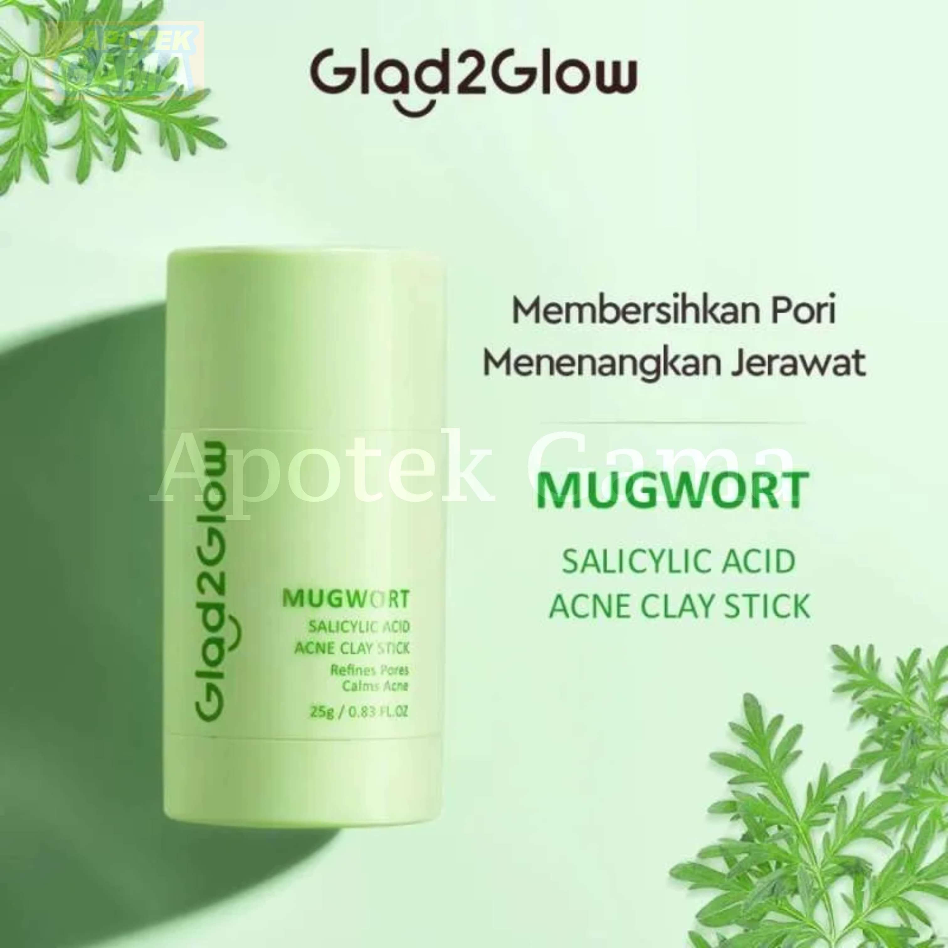GLAD2GLOW MUGWORT SALICYLIC ACID ACNE CLAY STICK 25 GR 2