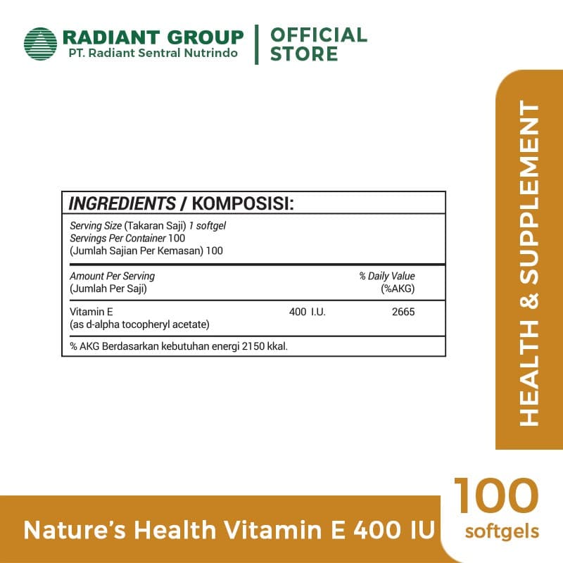 NATURES VITAMIN E 400 IU ISI 100 4