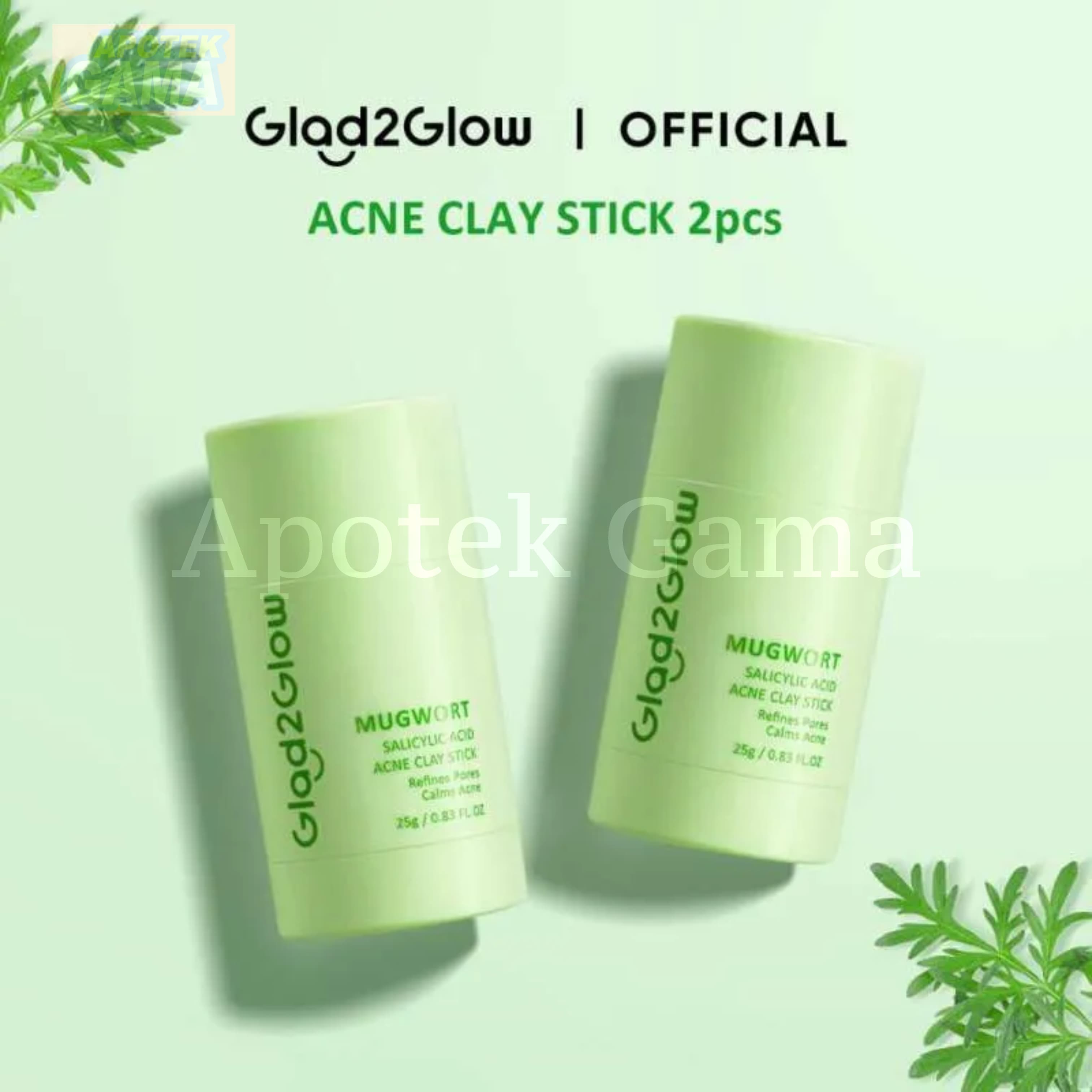 GLAD2GLOW MUGWORT SALICYLIC ACID ACNE CLAY STICK 25 GR